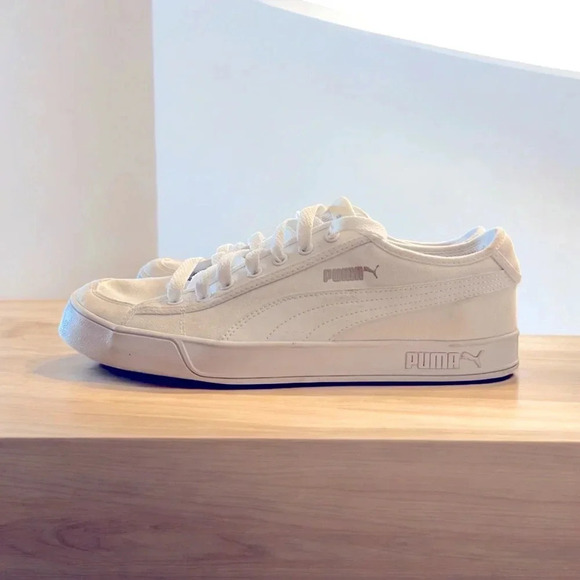 Men’s Puma Smash V2 VULC CV Casual White Canvas Sneakers